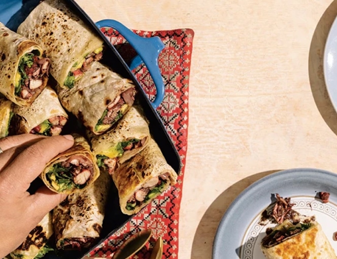Bright, bold Arab food: Sumac-spiced chicken wraps and muhammara