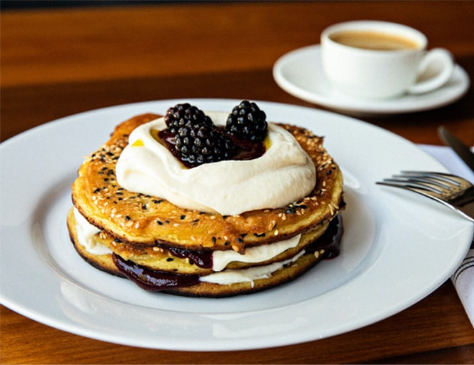 Sesame Seed Pancakes with Whipped Ricotta